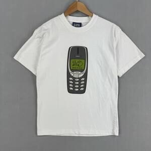 Bricks & Wood Shirt Mens Medium White Retro Cell Phone Graphic Streetwear Tee